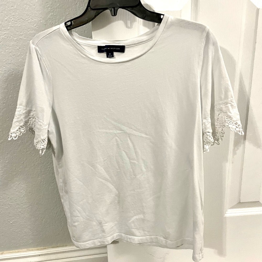 Tommy Hilfiger white lace sleeve shirt